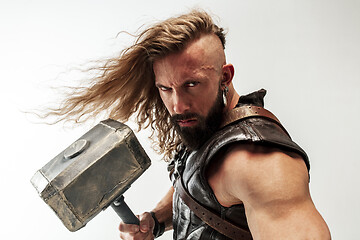 Image showing Man in cosplaying Thor isolated on white studio background