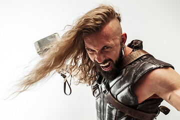 Image showing Man in cosplaying Thor isolated on white studio background