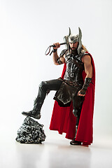 Image showing Man in cosplaying Thor isolated on white studio background