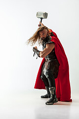 Image showing Man in cosplaying Thor isolated on white studio background