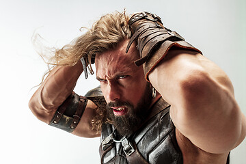 Image showing Man in cosplaying Thor isolated on white studio background