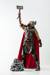 Image showing Man in cosplaying Thor isolated on white studio background