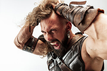 Image showing Man in cosplaying Thor isolated on white studio background