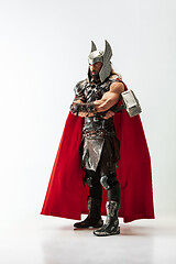 Image showing Man in cosplaying Thor isolated on white studio background