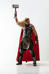 Image showing Man in cosplaying Thor isolated on white studio background