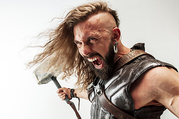 Image showing Man in cosplaying Thor isolated on white studio background