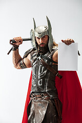 Image showing Man in cosplaying Thor isolated on white studio background