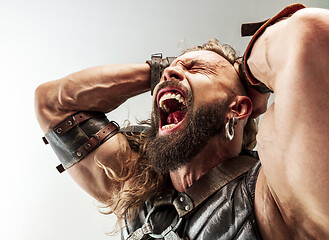 Image showing Man in cosplaying Thor isolated on white studio background