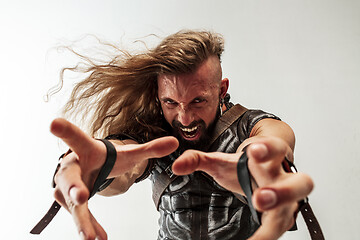 Image showing Man in cosplaying Thor isolated on white studio background