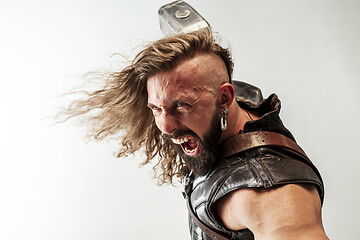 Image showing Man in cosplaying Thor isolated on white studio background