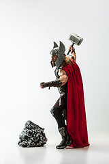 Image showing Man in cosplaying Thor isolated on white studio background