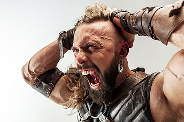 Image showing Man in cosplaying Thor isolated on white studio background