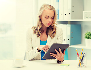 Image showing businesswoman or student with tablet pc at office