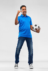 Image showing football fan with soccer ball celebrating victory