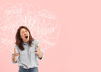 Image showing Young asian woman with mixed thoughts