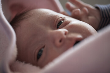 Image showing One month newborn baby sleeping in bed