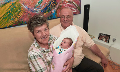 Image showing family portrait with grandparents parents and baby