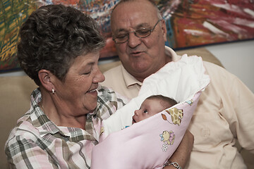 Image showing family portrait with grandparents parents and baby