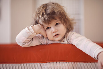 Image showing little baby girl with strange hairstyle and curlers