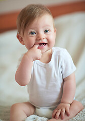 Image showing cute little newborn baby smilling