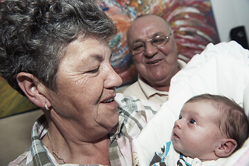 Image showing family portrait with grandparents parents and baby