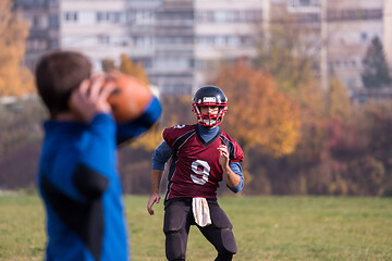 Image showing american football team with coach in action