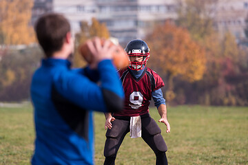 Image showing american football team with coach in action