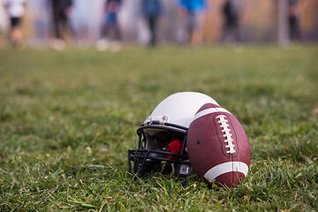 Image showing American football helmet and ball