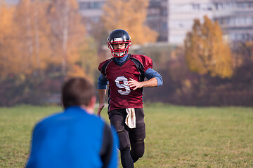 Image showing american football team with coach in action