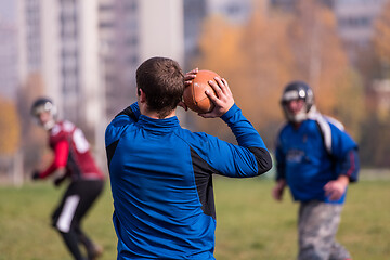 Image showing american football team with coach in action