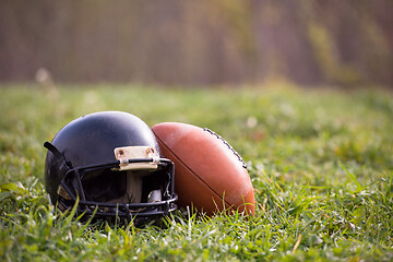 Image showing American football helmet and ball