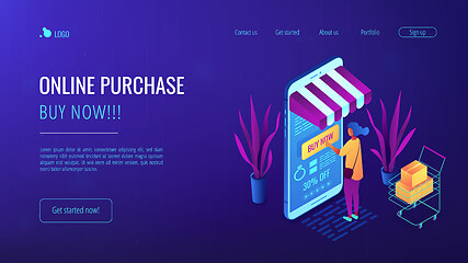 Image showing Online purchase concept Isometric 3D landing page.