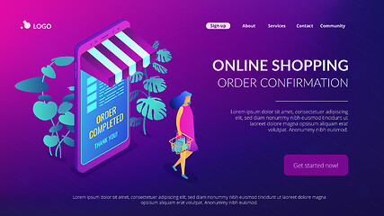 Image showing Online shopping concept Isometric 3D landing page.