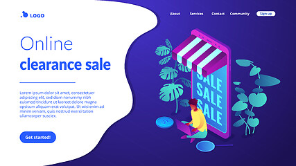 Image showing Discount online concept Isometric 3D landing page.