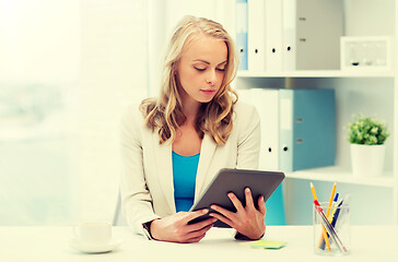 Image showing businesswoman or student with tablet pc at office