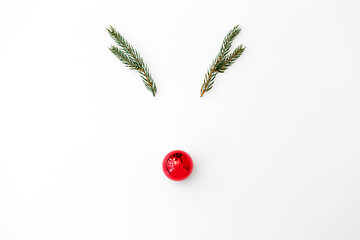 Image showing christmas deer made of fir branches and red ball