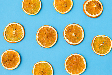 Image showing dried orange slices on blue background
