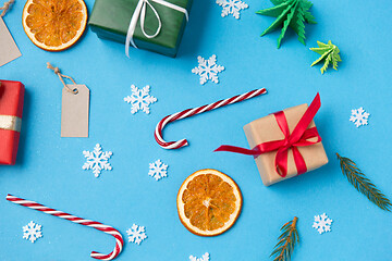 Image showing christmas gifts, tags and decorations