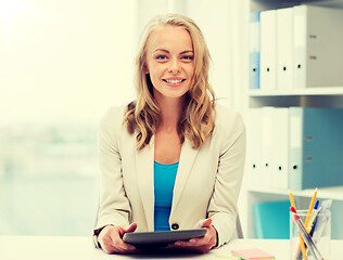 Image showing businesswoman or student with tablet pc at office