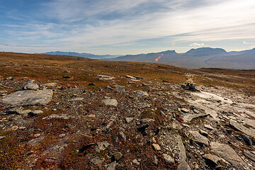 Image showing Autumn landscape with a view of Lapporten. Northern Sweden