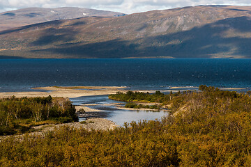 Image showing Landscape with Tornetrask lake and mountains, Norrbotten, Sweden