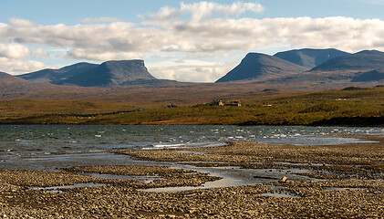 Image showing Landscape with Tornetrask lake and u-shaped valley (Lapporten), 