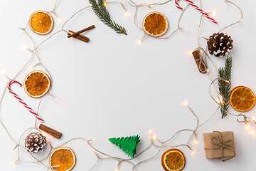 Image showing frame of garland lights and christmas decorations