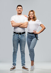 Image showing portrait of happy couple in white t-shirts