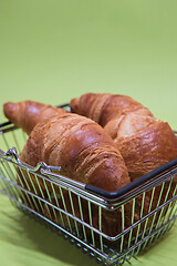 Image showing Macro shoot of croissants in shopping basket