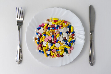 Image showing A bunch of pills on a plate