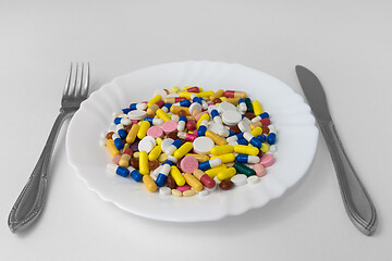 Image showing A bunch of pills on a plate