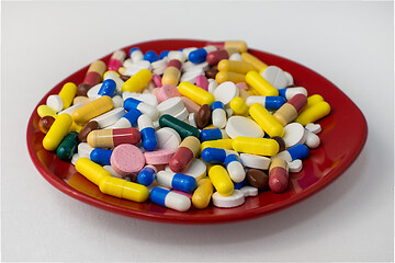 Image showing A bunch of pills on a plate