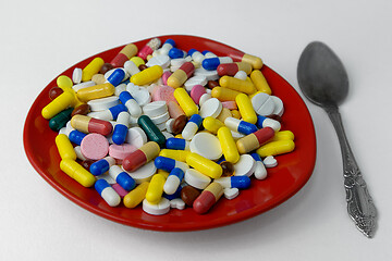 Image showing A bunch of pills on a plate