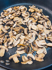 Image showing Fried mushrooms in pan